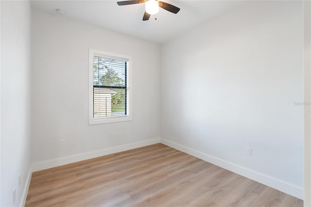 unfurnished room with ceiling fan and light hardwood / wood-style floors