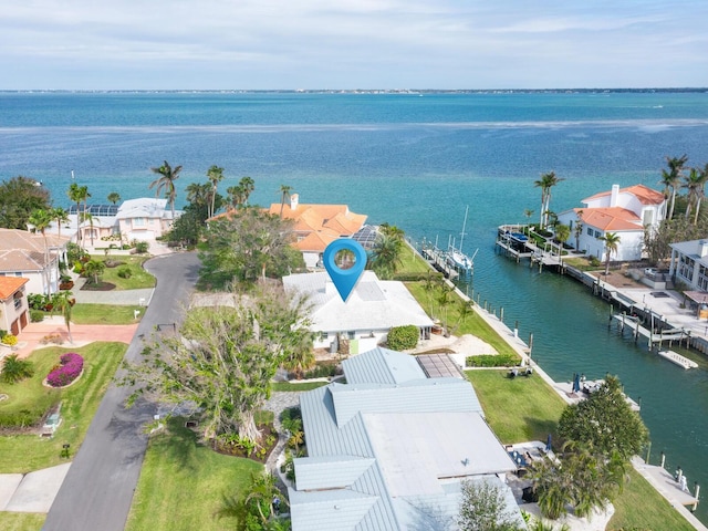 bird's eye view featuring a water view