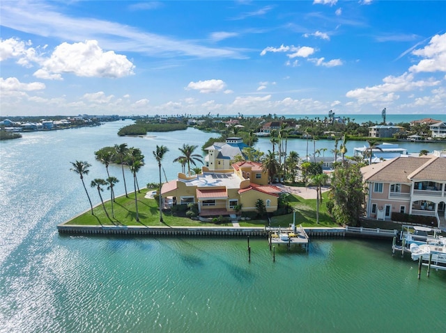 aerial view featuring a water view