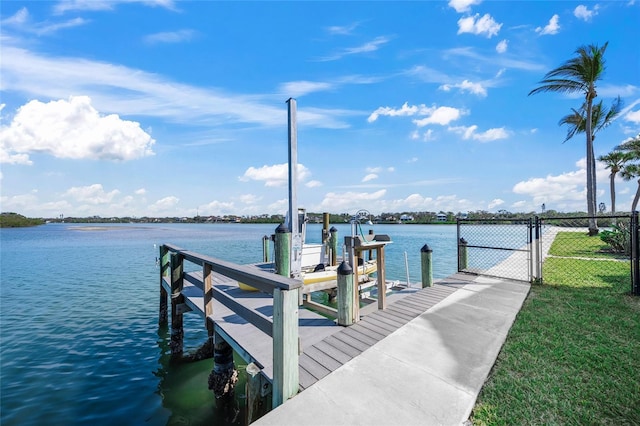 view of dock with a water view