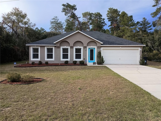 ranch-style house with a front lawn and a garage