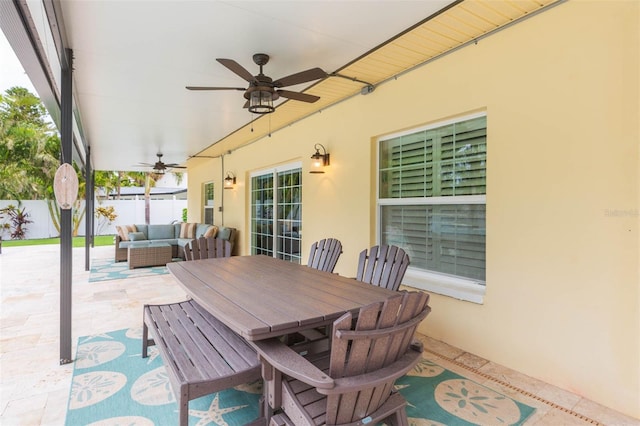 view of patio featuring outdoor lounge area and ceiling fan