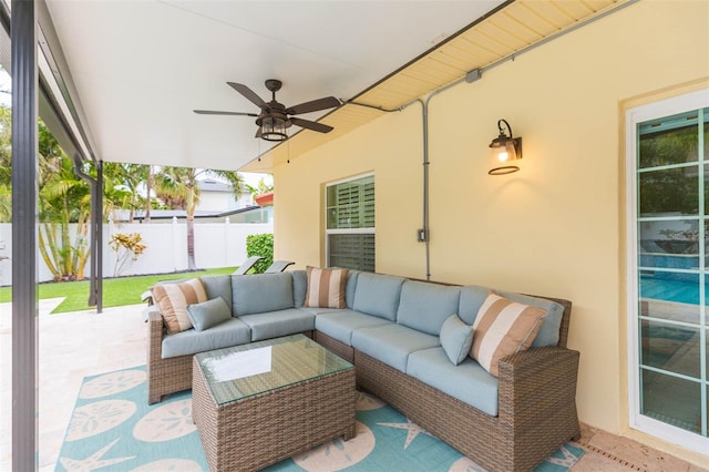 view of patio / terrace featuring outdoor lounge area and ceiling fan