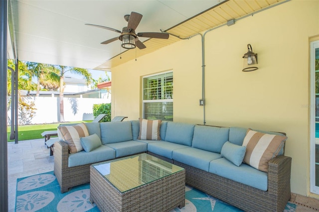 view of patio / terrace with outdoor lounge area and ceiling fan