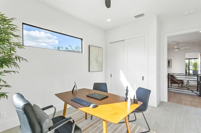 home office with ceiling fan