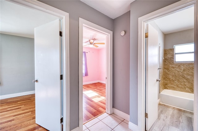 hall featuring light wood-type flooring