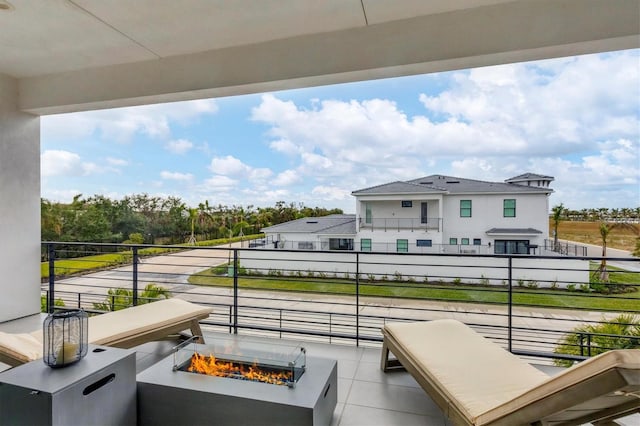 balcony with a fire pit