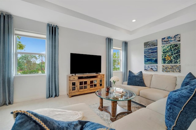 living room with light tile patterned floors