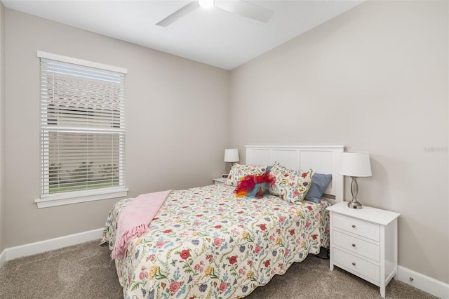 bedroom featuring ceiling fan and carpet flooring