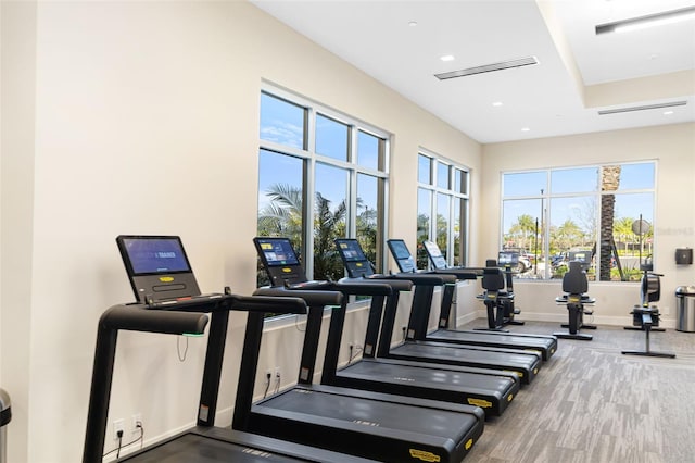 16127 Fortezza Dr, Bradenton, FL 34211 - workout area with recessed lighting and wood finished floors