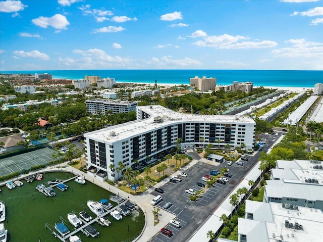 aerial view with a water view