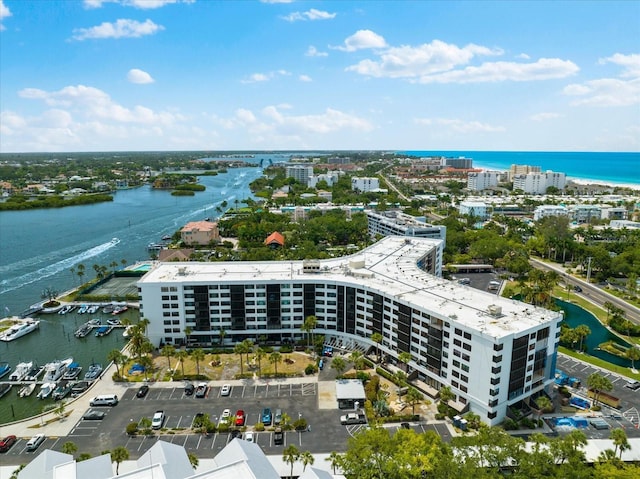 aerial view with a water view