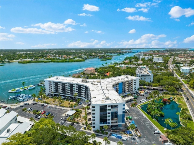 aerial view with a water view