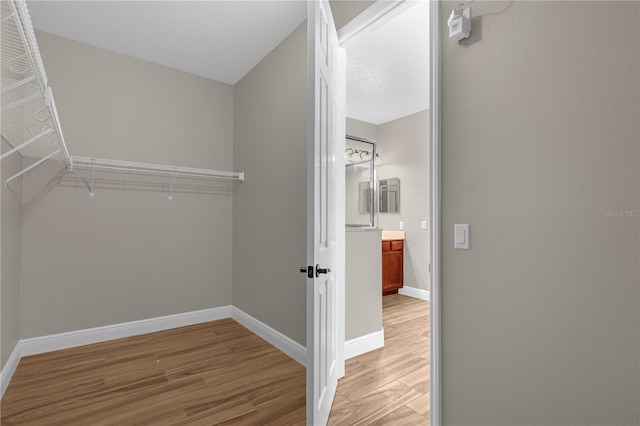 spacious closet with light hardwood / wood-style floors