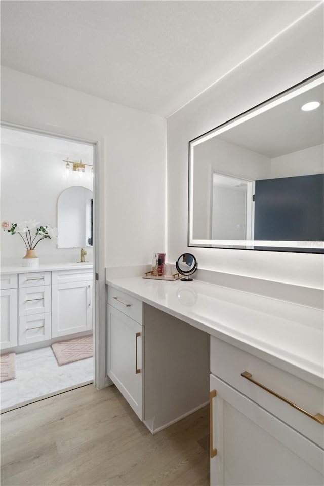 bathroom featuring vanity and wood-type flooring