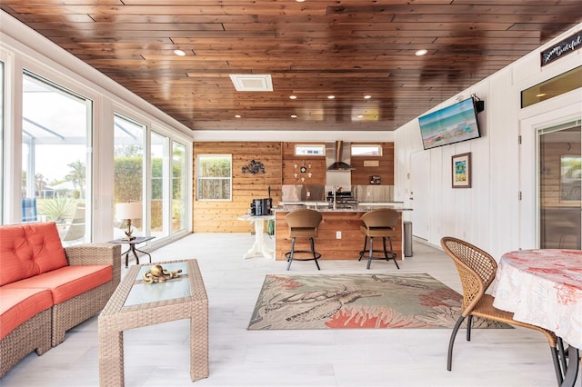 interior space featuring wooden ceiling