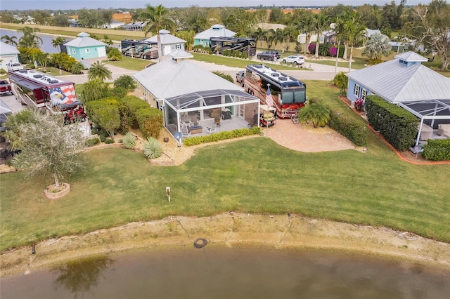 bird's eye view featuring a water view