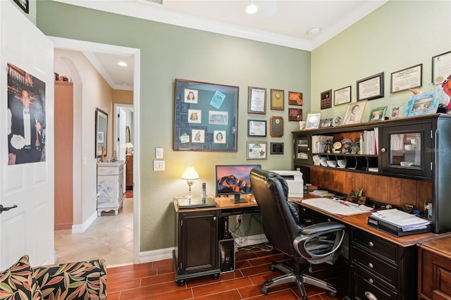 office area featuring ornamental molding