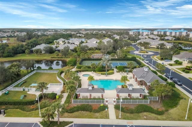 bird's eye view featuring a water view