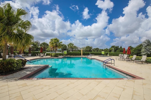 view of pool featuring a patio