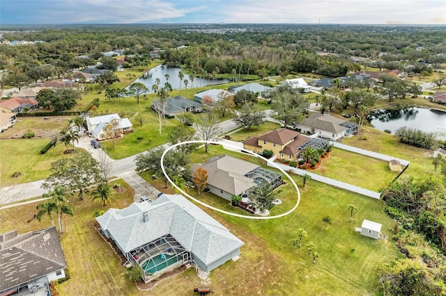 aerial view with a water view