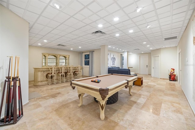 playroom featuring bar area and billiards