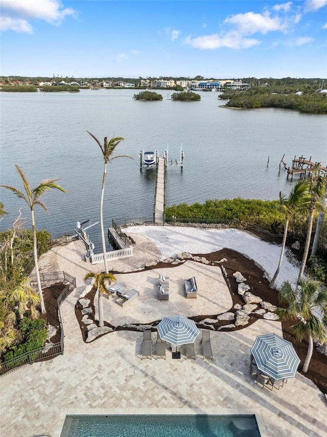 dock area with a water view