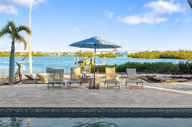 view of pool featuring a water view