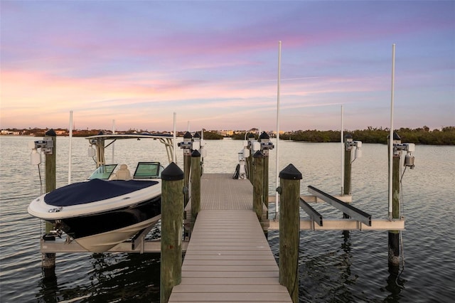 view of dock featuring a water view