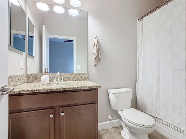 bathroom with vanity, tile patterned floors, and toilet