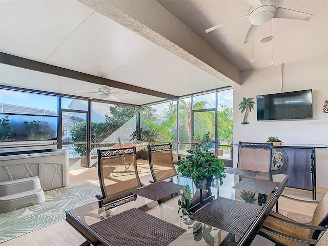 sunroom / solarium with a wealth of natural light and ceiling fan