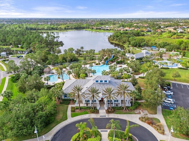 bird's eye view featuring a water view