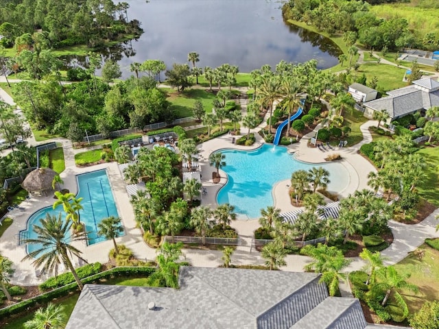 aerial view with a water view