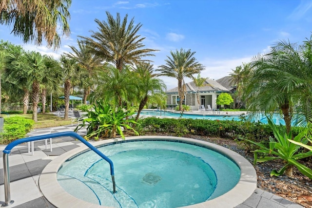 view of swimming pool featuring a patio