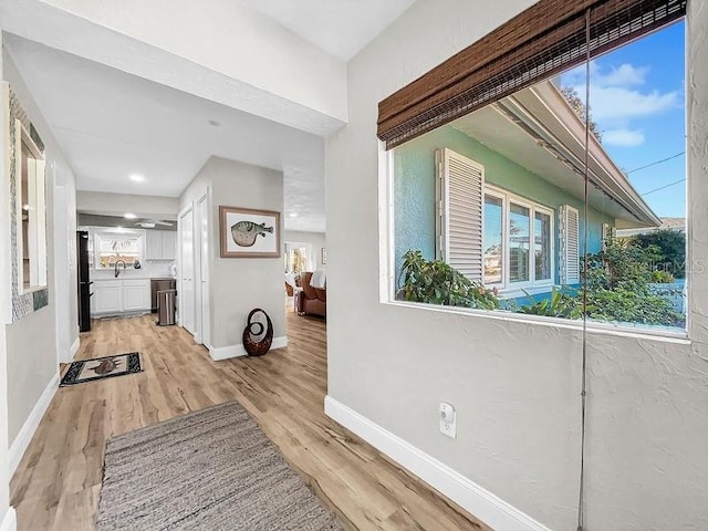 hall featuring sink and light hardwood / wood-style flooring