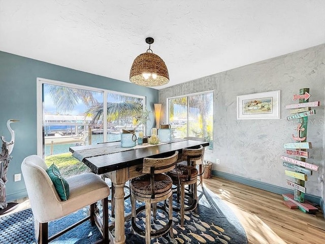 dining space featuring wood-type flooring