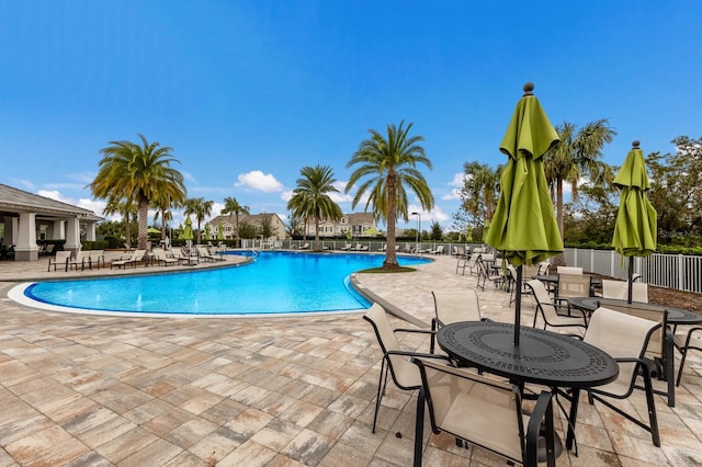 view of swimming pool with a patio area