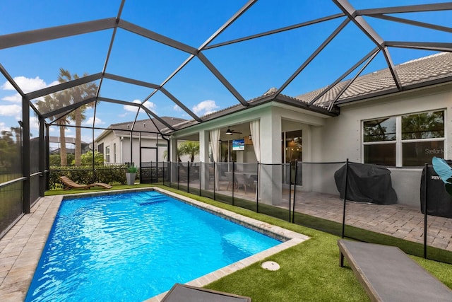3409 Anchor Bay Trl, Lakewood Ranch, FL 34211 - view of pool featuring a patio, a ceiling fan, and area for grilling