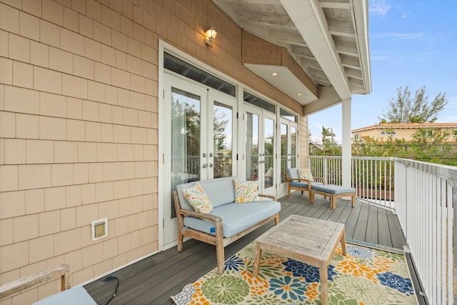 wooden terrace with french doors