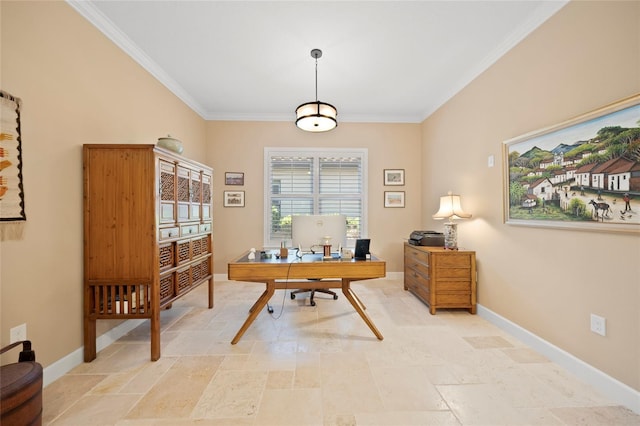 home office featuring ornamental molding