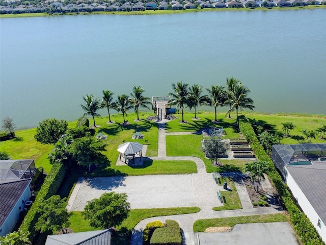 aerial view with a water view