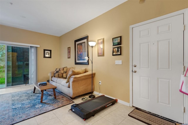 living room with light tile patterned floors