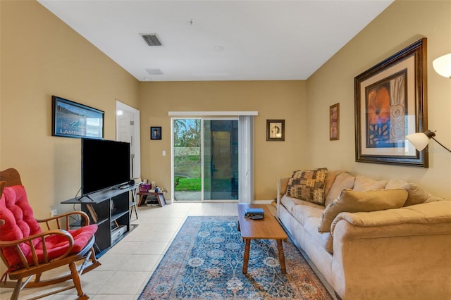 living room featuring light tile patterned floors