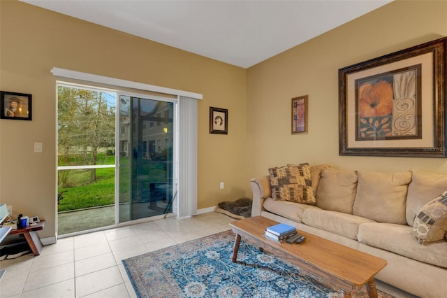 living room featuring light tile patterned flooring