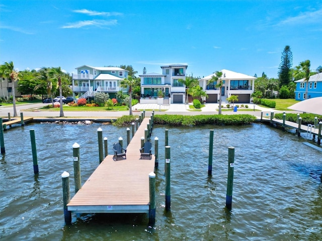 dock area with a water view