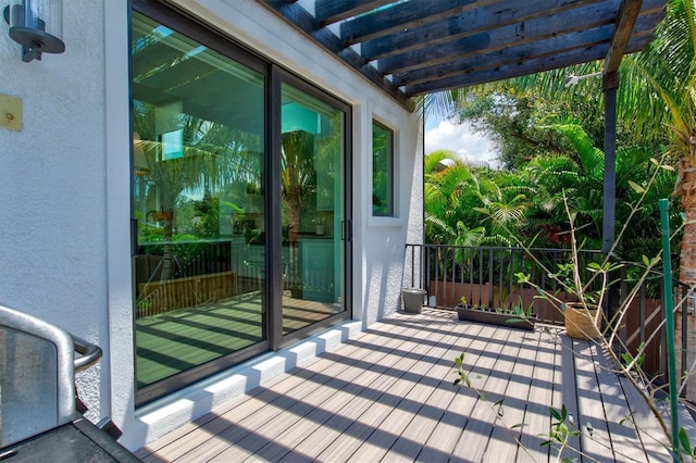 wooden terrace featuring a pergola