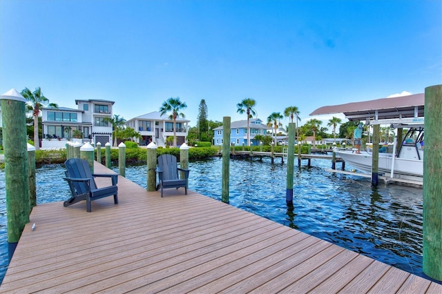 view of dock with a water view