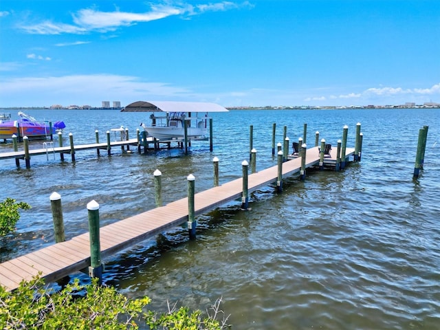 view of dock with a water view