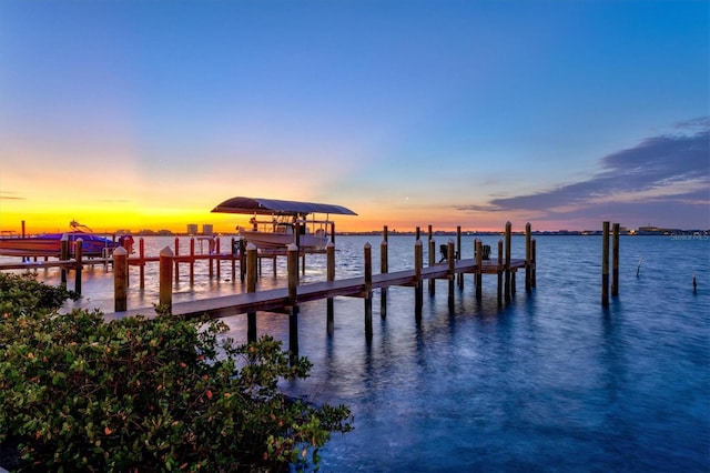 view of dock featuring a water view