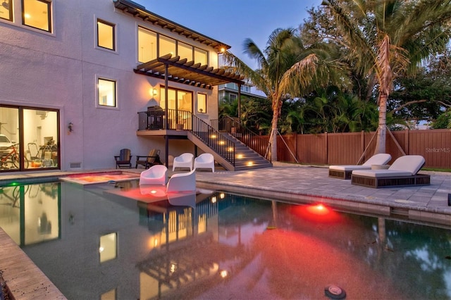 view of pool featuring a patio, a jacuzzi, and a pergola